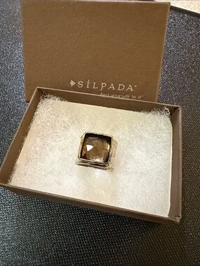 Silpada Sterling Silver Smoky Quartz Square Ring - Smoky Gray